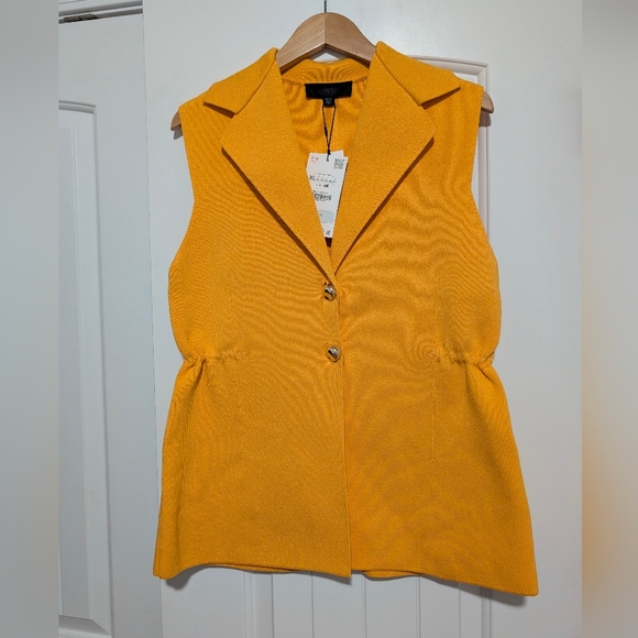 ZARA VEST NWT XL Bright Orange Knit Stretch Ruffles Waist Long Blogger Favorite - Picture 7 of 13